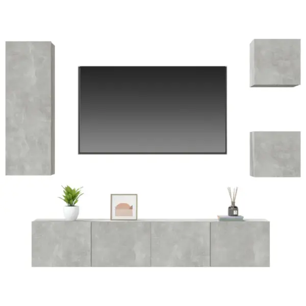 5-osaline seinale paigaldatav telerikappide komplekt, betoonhall tehispuit – 4