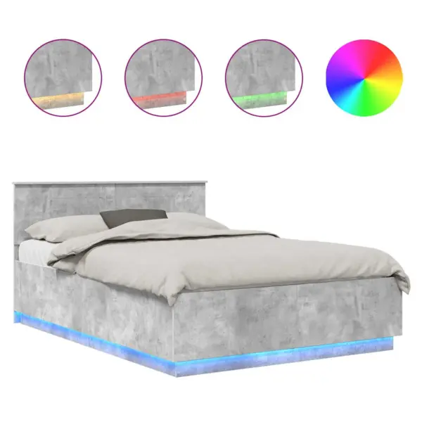 Betoonhall voodiraam LED-ribavalgusega, tehispuit, 150 x 200 cm – 2