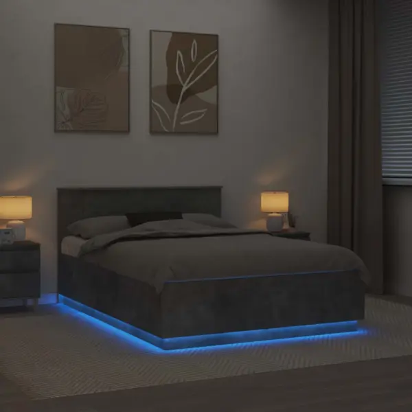 Betoonhall voodiraam LED-ribavalgusega, tehispuit, 150 x 200 cm – 4