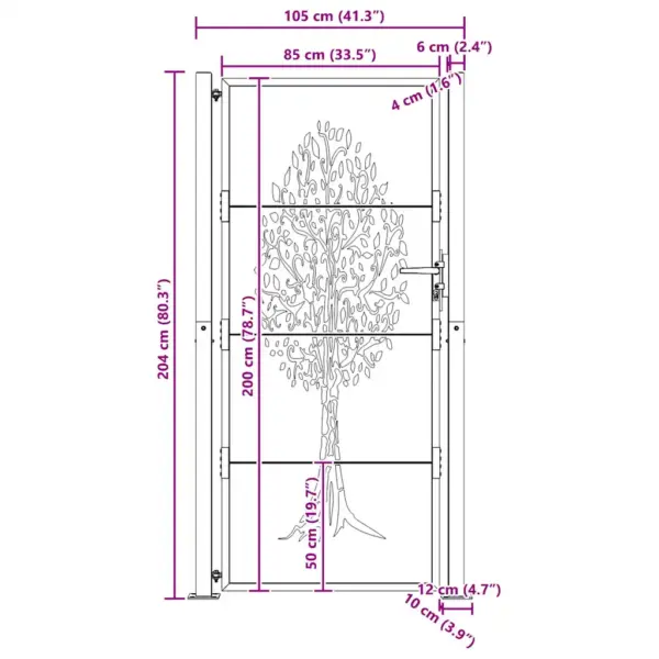 Corten terasest aiavärav puumotiiviga, 100 x 200 cm, roostes – 11