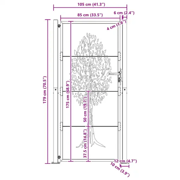 Corten-terasest aiavärav puumustriga, 100 x 175 cm, roostevärvi – 12