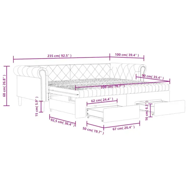 Väljatõmmatava osaga diivanvoodi voodisahtlitega, cappuccino kunstnahk, 2 x poroloonmadrats 90 x 200 cm – 13
