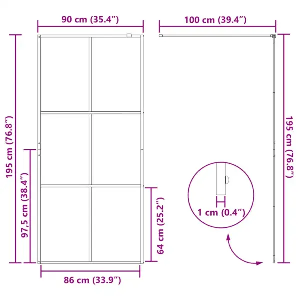 Dušinurga sein läbipaistvast ESG-klaasist, 90 x 195 cm, must raam – 8