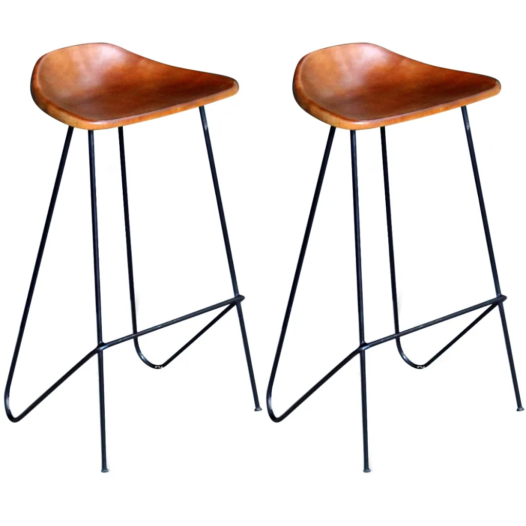 Ehtsast nahast baaripukid jalatoega, 2 tk, pruun istmeosa, must metallraam, 42 x 45 x 86 cm