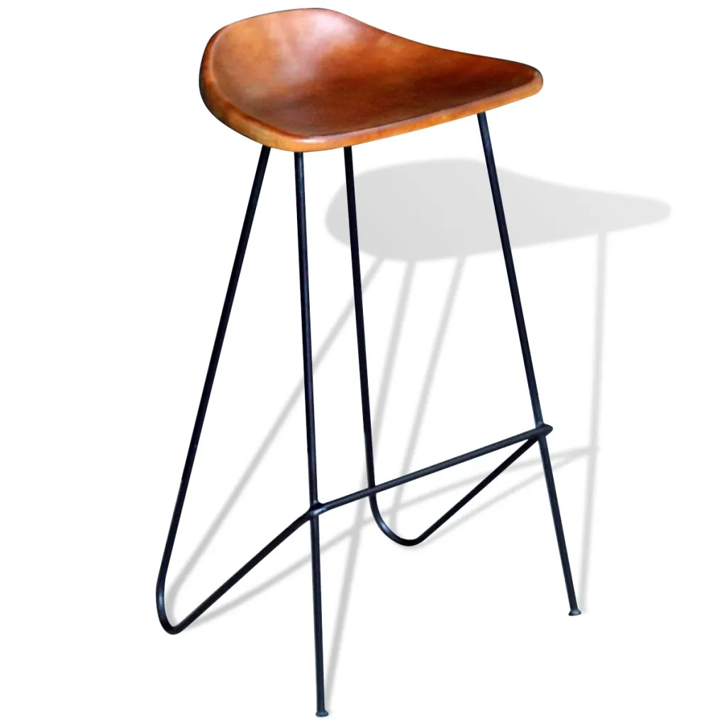 Ehtsast nahast baaripukid jalatoega, 2 tk, pruun istmeosa, must metallraam, 42 x 45 x 86 cm