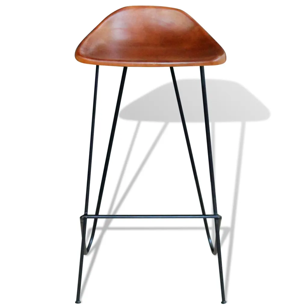 Ehtsast nahast baaripukid jalatoega, 2 tk, pruun istmeosa, must metallraam, 42 x 45 x 86 cm