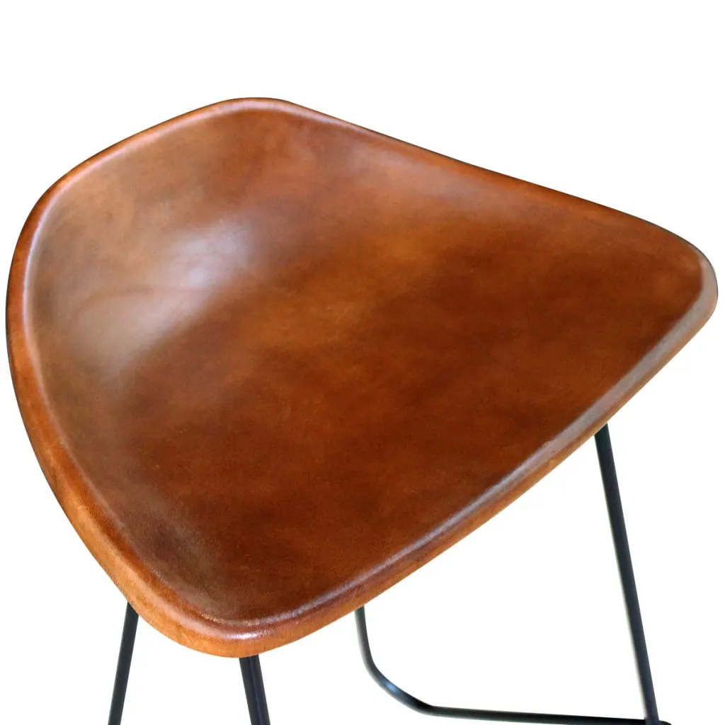 Ehtsast nahast baaripukid jalatoega, 2 tk, pruun istmeosa, must metallraam, 42 x 45 x 86 cm