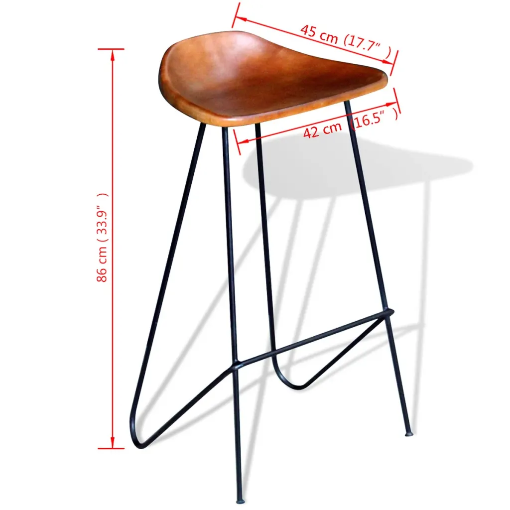Ehtsast nahast baaripukid jalatoega, 2 tk, pruun istmeosa, must metallraam, 42 x 45 x 86 cm