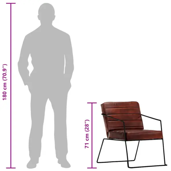 Ehtsast nahast tugitool, tumepruun, musta terasraamiga, 52 x 70 x 71 cm – 9