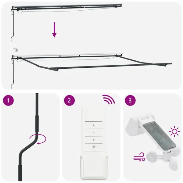 Elektriline sissetõmmatav terrassimarkiis kaugjuhtimisega, mitmevärviline polüester, 450 x 300 cm – 13