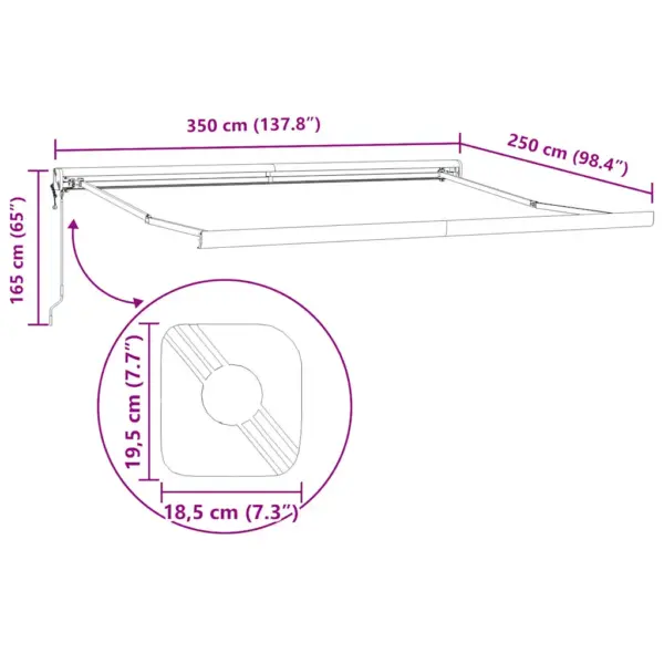 Elektriline sissetõmmatav terrassivarikatus kaugjuhtimispuldiga, oranž-pruun, PU-kattega polüester, must alumiiniumraam, 3,5 x 2,5 m – 13