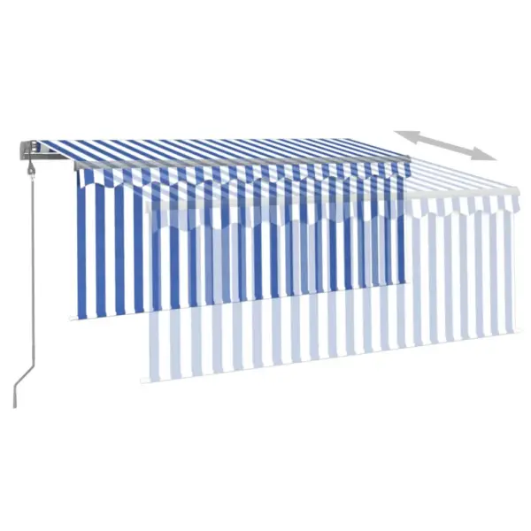 Elektriline terrassivarikatus rulooga, sinine-valge, antratsiithalli alumiiniumraamiga, 3,5 x 2,5 m – 4