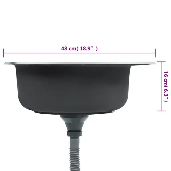 Eriti sügav ümmargune köögivalamu sõela ja haisulukuga, harjatud roostevaba teras, hõbedane, 48 x 16 cm – 7