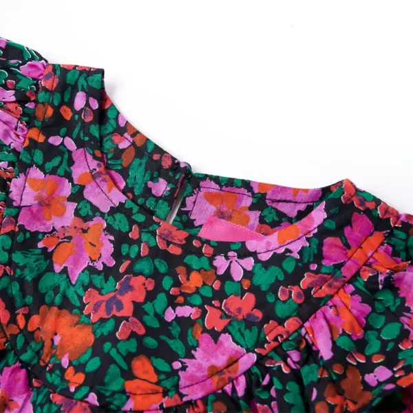 Pikkade varrukatega laste kleit volangide ja lilletrükiga, erkroosa, suurus 128 – 3