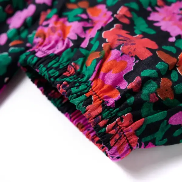 Pikkade varrukatega laste kleit volangide ja lilletrükiga, erkroosa, suurus 128 – 6