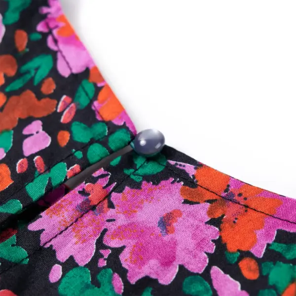 Pikkade varrukatega laste kleit volangide ja lilletrükiga, erkroosa, suurus 128 – 7