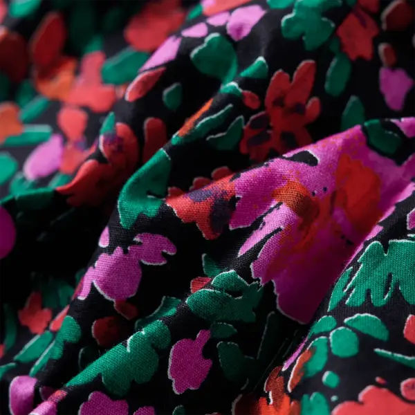 Pikkade varrukatega laste kleit volangide ja lilletrükiga, erkroosa, suurus 128 – 8