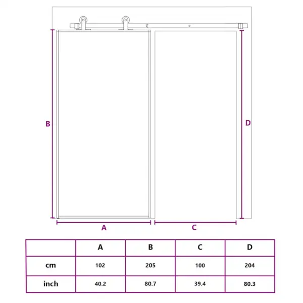 Läbipaistev ESG-klaasist liuguks musta alumiiniumraamiga, 102 x 205 cm – 7
