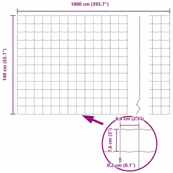 Euroaia võrk PVC-kattega rauast, 1,4 x 10 m, võrgu silm 76,2 x 63,5 mm – 9