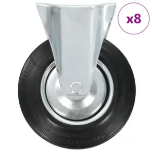 Fikseeritud kummirattad kinnitusplaadiga, must, 8 tk, 200 mm, 180 kg