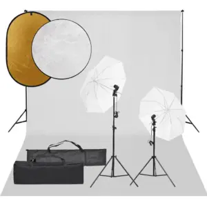 Fotostuudiokomplekt LED-valgustuse, taustasüsteemi ja 5-ühes reflektoriga, 500 x 300 cm taust