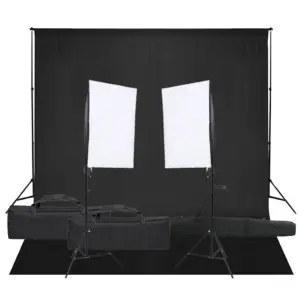 Fotostuudiokomplekt softbox-valgustuse ja musta taustaga, 2 LED softboxi 40 x 60 cm, taust 300 x 300 cm