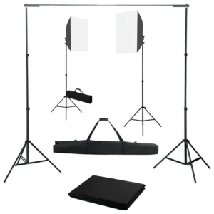 Fotostuudiokomplekt softbox-valgustuse ja musta taustaga, 2 softboxi, taustasüsteem 155–300 cm, taust 600 x 300 cm