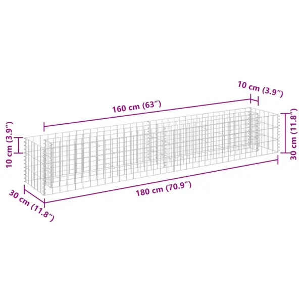 Gabioon-taimelava tsingitud terasest, hõbedane, 180 x 30 x 30 cm – 7