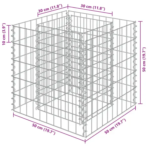 Gabioon-taimelava tsingitud terasest, hõbedane, 50 x 50 x 50 cm – 7