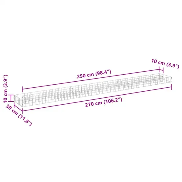 Gabioon-taimelava tsingitud terasest, hõbedane, 270 x 30 x 10 cm – 7