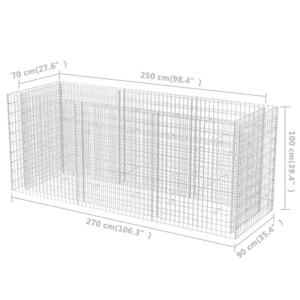 Gabioon-taimelava aeda, tsingitud teras, hõbedane, 270 x 90 x 100 cm – 7