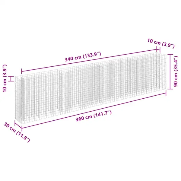 Gabioon-taimelava aiapiirdeks, hõbedane tsingitud teras, 360 x 30 x 90 cm – 7