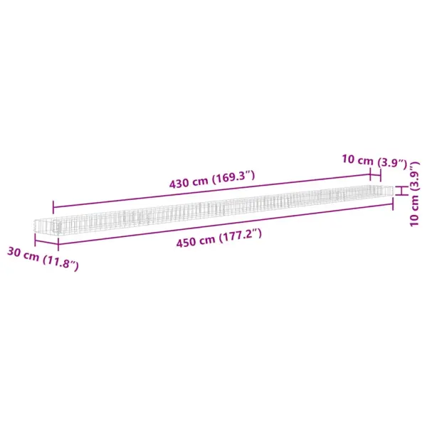 Gabioon-taimelava tsingitud terasest, hõbedane, 450 x 30 x 10 cm – 6