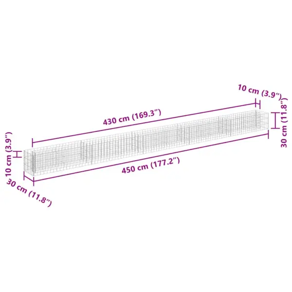 Gabioon-taimelava aias ja siseõues, tsingitud teras, hõbedane, 450 x 30 x 30 cm – 7