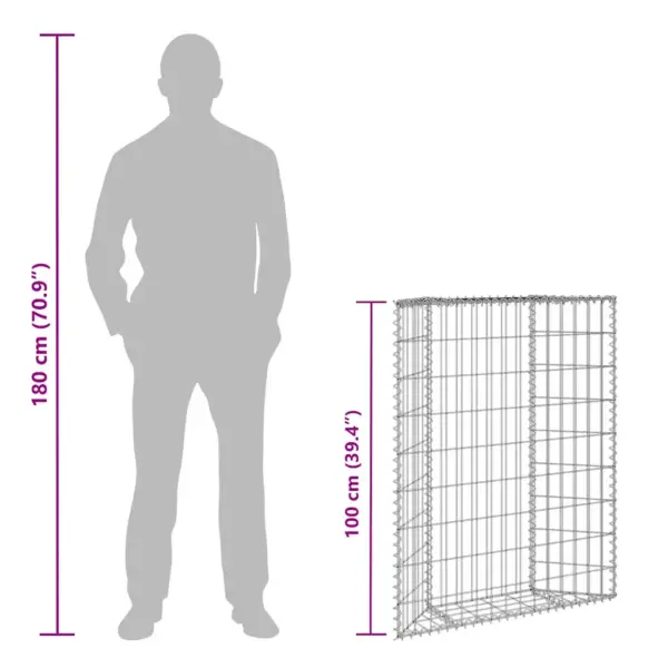 Gabioon-taimelava tsingitud terasest, hõbedane, 80 x 20 x 100 cm – 11