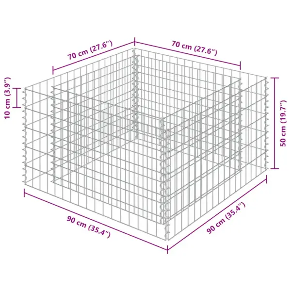 Gabioon-taimelava tsingitud terasest, hõbedane, 90 x 90 x 50 cm – 7