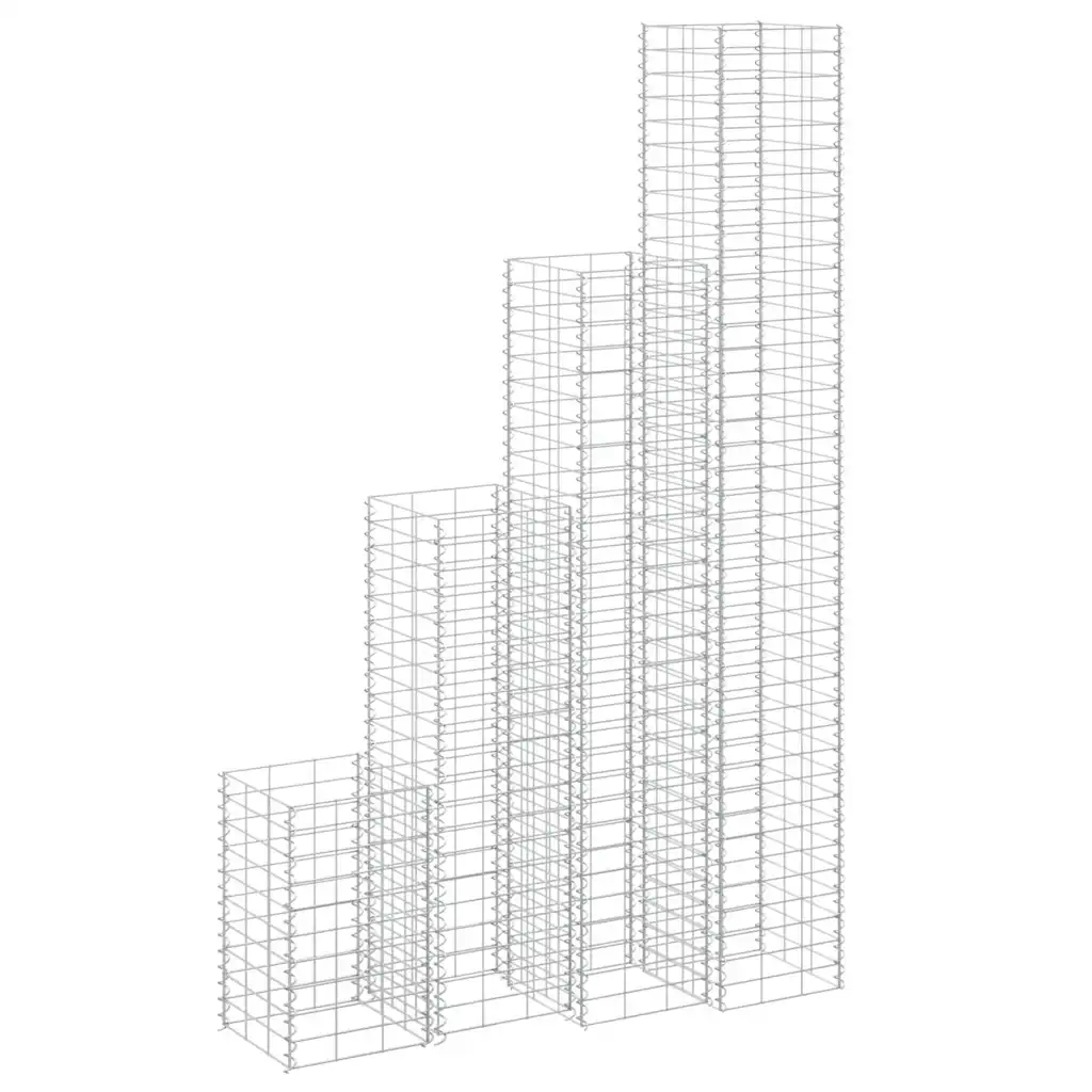 Gabioon-taimelavade komplekt, 4 tk, hõbedane raud, 30 x 30 x 50–200 cm