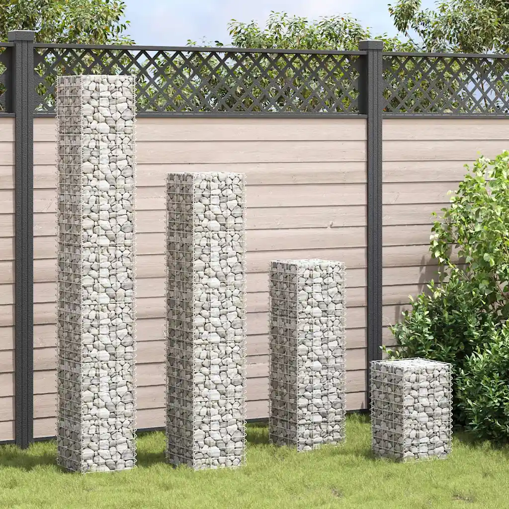 Gabioon-taimelavade komplekt, 4 tk, hõbedane raud, 30 x 30 x 50–200 cm