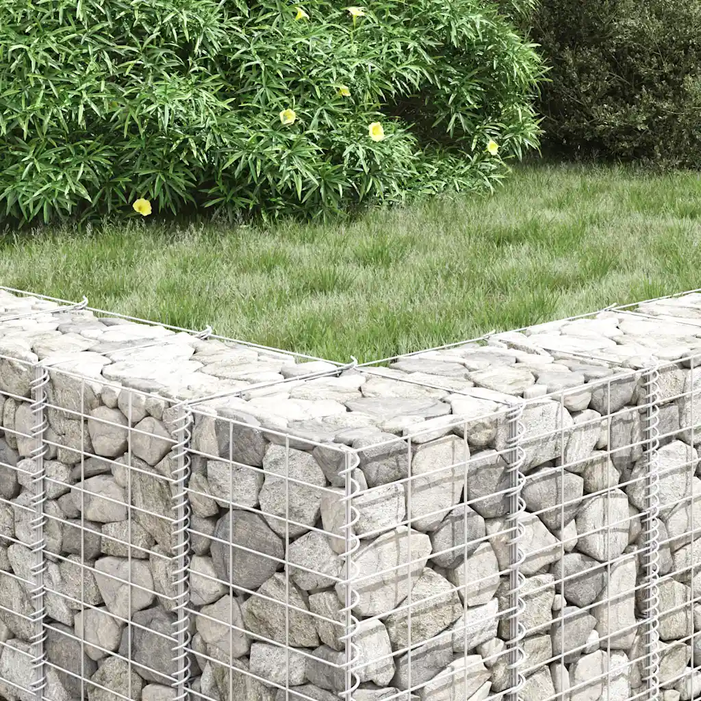 Gabioon-taimelavade komplekt, 4 tk, hõbedane raud, 30 x 30 x 50–200 cm