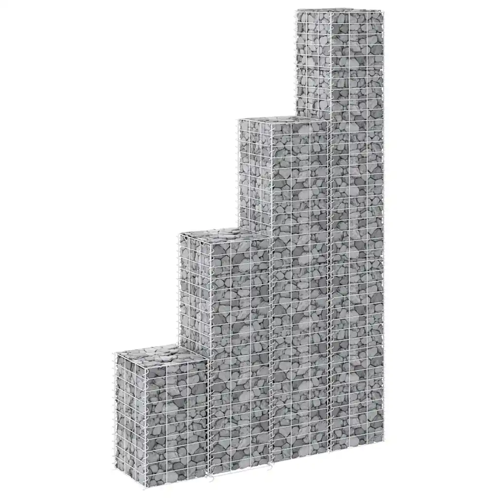 Gabioon-taimelavade komplekt, 4 tk, hõbedane raud, 30 x 30 x 50–200 cm