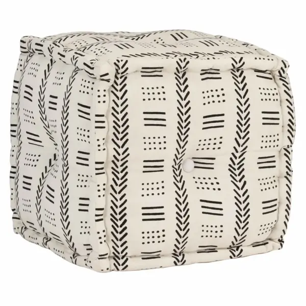 Geomeetrilise mustriga poufikomplekt vaibaga, hall ja valge, 2 x 40 x 40 x 40 cm pouf, vaip 180 x 120 cm – 4