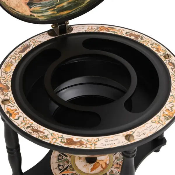 Gloobusekujuline baarikapp veinialusena, must raam, tugev eukalüptipuit, 42 x 42 x 57 cm – 6