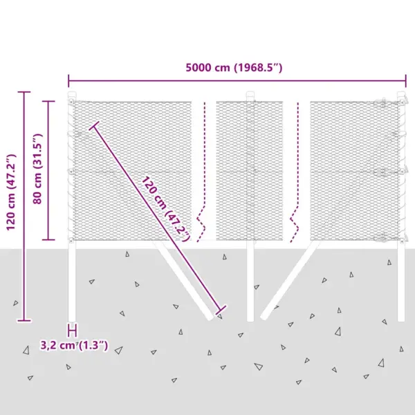 Aiavõrgu ja postide komplekt, hall, 50 x 0,8 m, 13 mm silm, teras ja PVC, 26 posti – 13