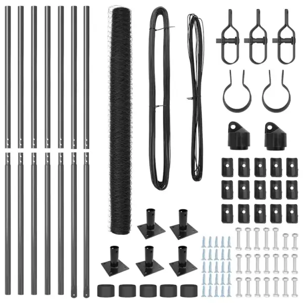 Aiavõrgu ja postide komplekt, hall, teras ja PVC, 10 x 1,6 m, 50 mm silmaga – 6