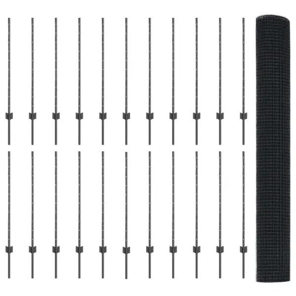 Aiavõrgu komplekt postidega, hall, terasest ja PVC kattega, 1 x 50 m, kõrgus 100 cm – 5