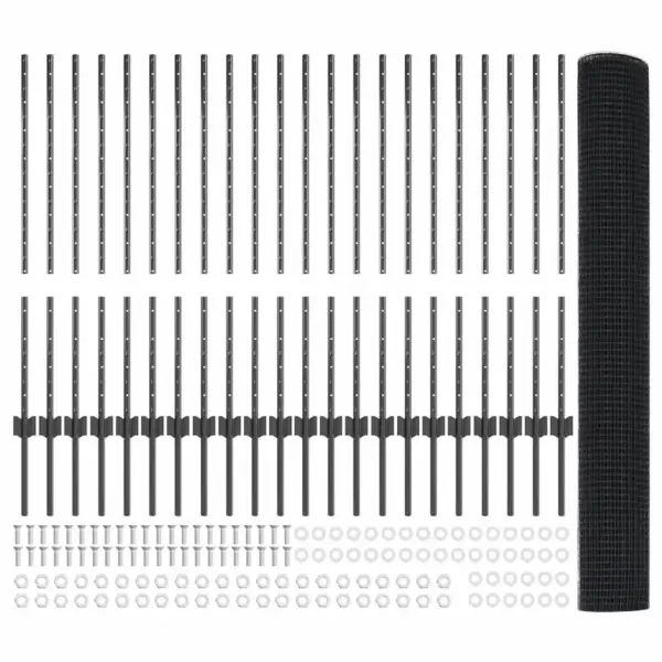 Aiavõrgu komplekt postidega, hall, terasest ja PVC kattega, 1 x 50 m, kõrgus 100 cm – 6