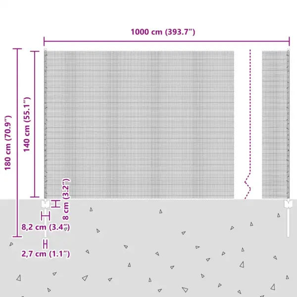Hall aiavõrgu komplekt postidega, teras ja PVC, 1,4 x 10 m – 12