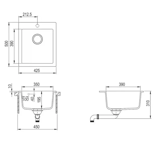 Pealepaigaldatav hall graniitkomposiit-köögivalamu, eriti sügav kauss, 425 x 500 mm – 7