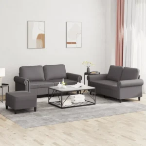 3-osaline hall kunstnahast diivanikomplekt patjadega, 2 x 2-kohaline diivan ja jalatugi