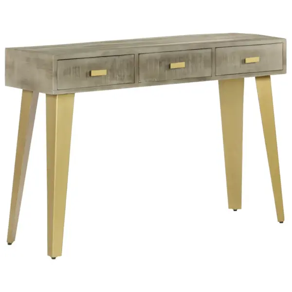 Hall mangopuidust konsoollaud 3 sahtliga, messingkattega terasjalgadel, 110 x 35 x 76 cm – 12